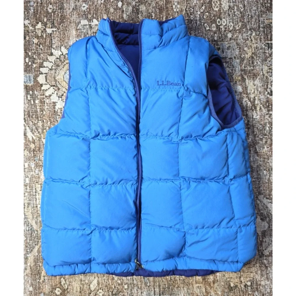 L.L. Bean Kids Reversible Goose Down Vest Blue Youth 14/16 Warm Winter Jacket